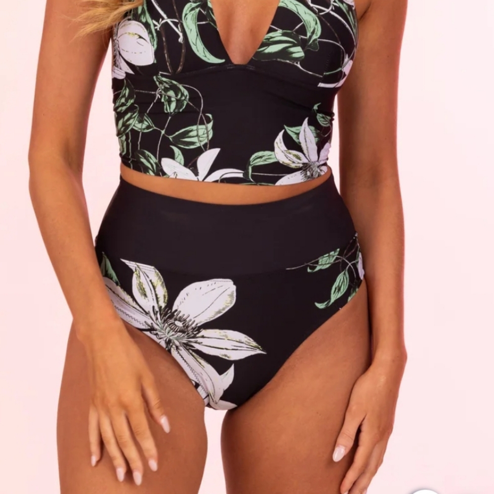 New Tara Grinna Eze Floral High Waist Swim Bottom Wide Band Size 14